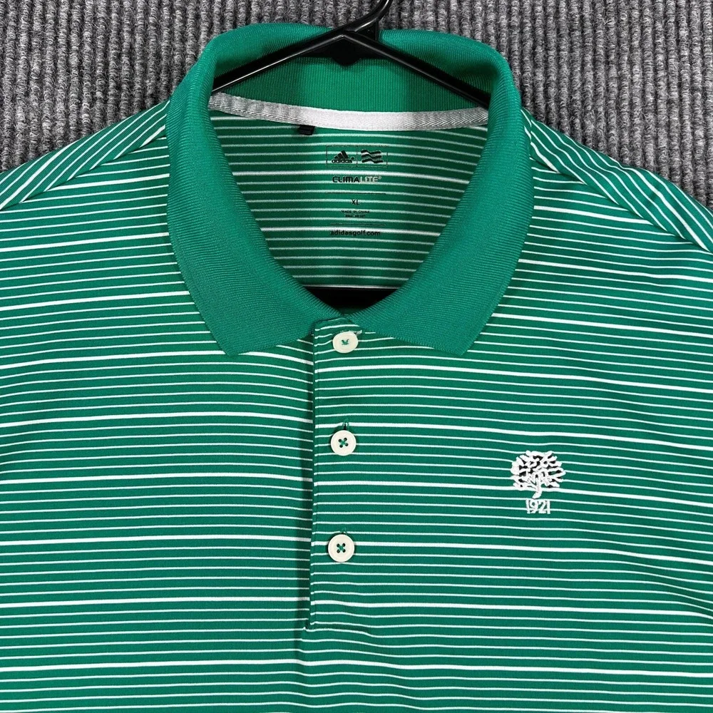 Adidas Polo Shirt Mens XL Extra Large Green Striped Short Sleeve Golf Outdoor